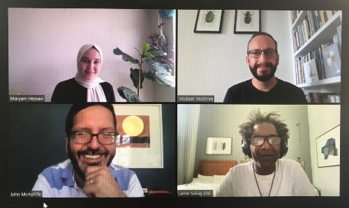 The judging of the Schools Poetry Competition 2021 on a Zoom meeting